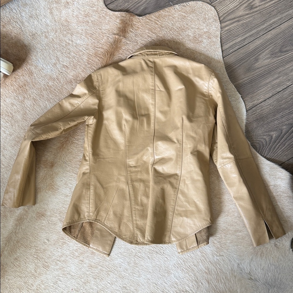 Frenchi Beige genuine Leather shirt Jacket shacket size small - Picture 5 of 11